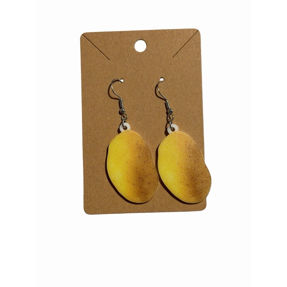 Handmade Potato Chip Dangle Earrings Yellow Brown Novelty Snack Food Jewelry